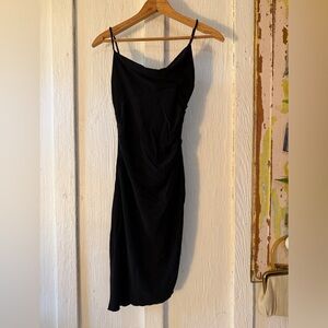VTG Diane Von Furstenberg Ruched Black Bodycon Dress 90s/Y2K Asymmetrical: Sz 4